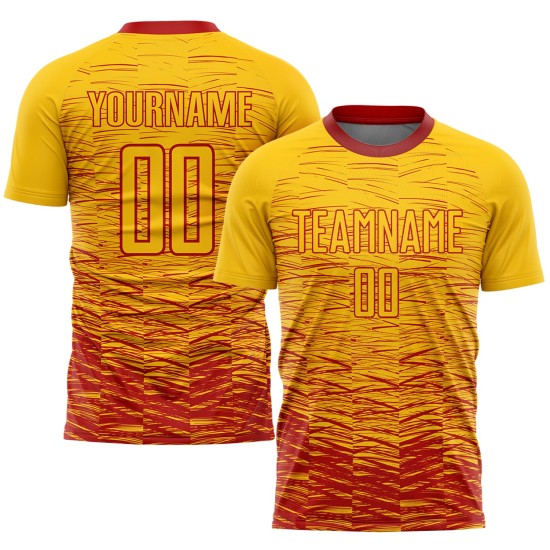 Camiseta de fútbol roja personalizada, uniforme de sublimación amarilla