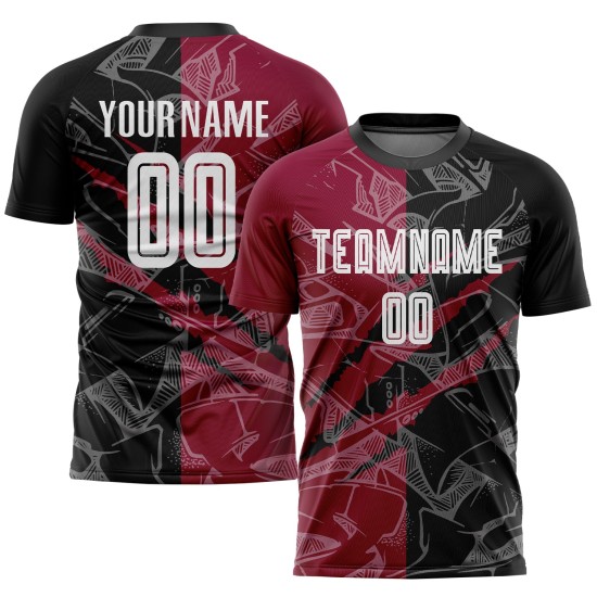 Camiseta de fútbol rasca y gana, uniforme de sublimación, personalizada, con estampado de grafiti en negro y granate. Camiseta de fútbol rasca y gana, uniforme de sublimación, personalizada, con estampado de grafiti en negro y granate.