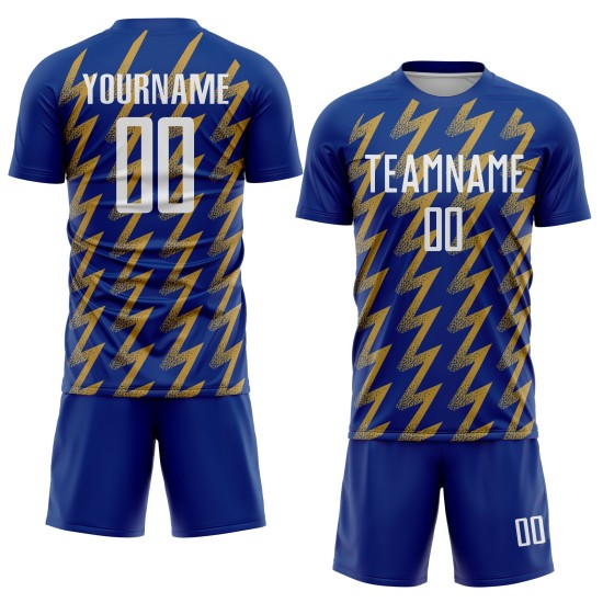 Camiseta de fútbol personalizada dorada con sublimación, color blanco y zigzag antiguo. Camiseta de fútbol personalizada dorada con sublimación, color blanco y zigzag antiguo.