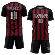 Camiseta de fútbol personalizada de sublimación en negro carmesí y blanco.