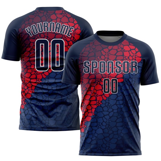 Camiseta de fútbol personalizada por sublimación, uniforme azul marino, azul marino y rojo Camiseta de fútbol personalizada por sublimación, uniforme azul marino, azul marino y rojo