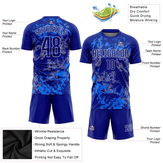 Uniforme de fútbol de sublimación personalizado, camiseta Royal Royal-White Uniforme de fútbol de sublimación personalizado, camiseta Royal Royal-White
