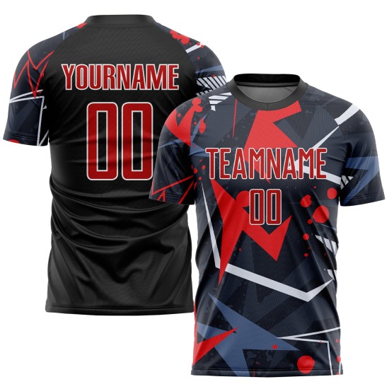 Uniforme de fútbol sublimado personalizado, camiseta roja y blanca, color negro Uniforme de fútbol sublimado personalizado, camiseta roja y blanca, color negro