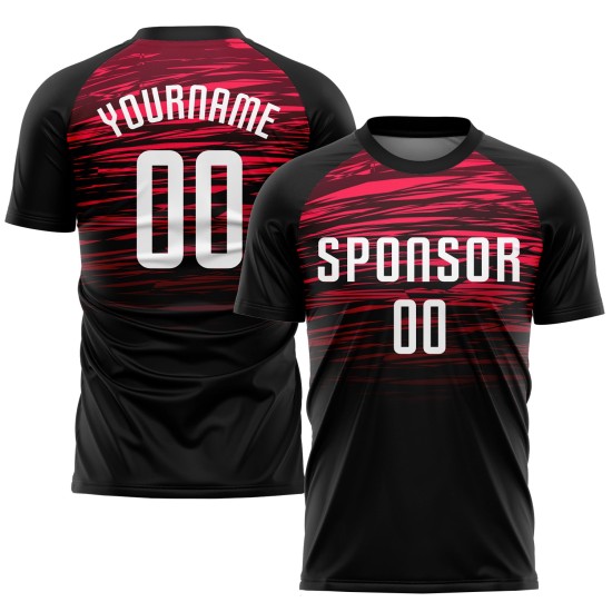 Camiseta personalizada de fútbol sublimada, uniforme blanco y rojo, color negro Camiseta personalizada de fútbol sublimada, uniforme blanco y rojo, color negro