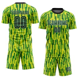 Camiseta de fútbol personalizada verde neón, sublimación verde-dorada Camiseta de fútbol personalizada verde neón, sublimación verde-dorada