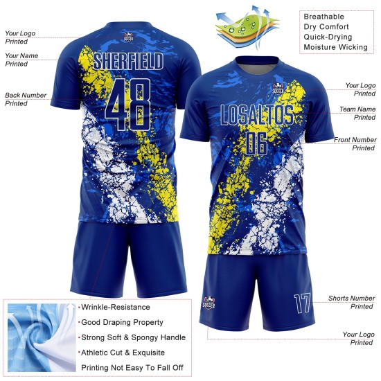 Camiseta de fútbol de sublimación, color amarillo claro y blanco, personalizada, con goteo y arte real, con salpicaduras Camiseta de fútbol de sublimación, color amarillo claro y blanco, personalizada, con goteo y arte real, con salpicaduras