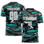 Camiseta Uniforme Blanco-Aqua Sublimación Figura Fútbol Personalizada