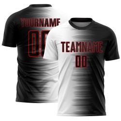 Camiseta de fútbol negra con degradado de sublimación blanco y rojo, uniforme personalizado