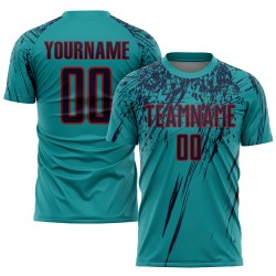 Uniforme de fútbol personalizado de sublimación azul marino y rojo