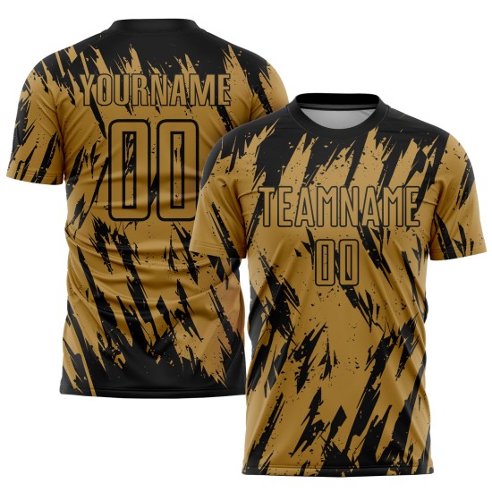 Camiseta de fútbol antigua personalizada con sublimación dorada, color negro Camiseta de fútbol antigua personalizada con sublimación dorada, color negro