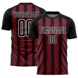 Camiseta de fútbol personalizada de sublimación en negro carmesí y blanco.