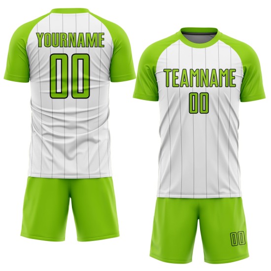 Camiseta de fútbol de sublimación de rayas verde-negra, personalizada, blanca y neón Camiseta de fútbol de sublimación de rayas verde-negra, personalizada, blanca y neón