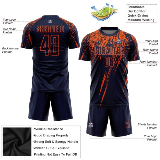 Camiseta de fútbol personalizada de sublimación azul marino naranja