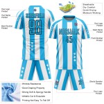 Uniforme de fútbol personalizado Sky And Stars con cuadros azul y negro, sublimación, camiseta blanca Uniforme de fútbol personalizado Sky And Stars con cuadros azul y negro, sublimación, camiseta blanca