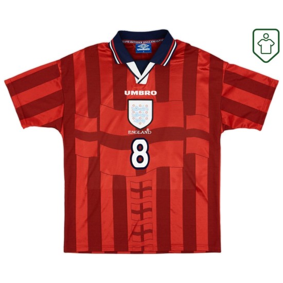 Camiseta retro visitante Inglaterra 1997/99 para hombre Gascoigne #8 Camiseta retro visitante Inglaterra 1997/99 para hombre Gascoigne #8